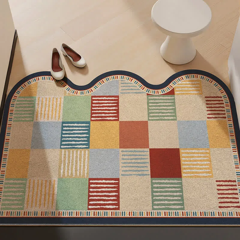 Retro-Patchwork-Teppich mit Wellenkante