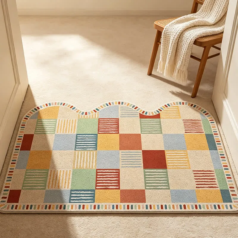 Eingangsteppich mit farblich abgesetztem Patchwork-Muster