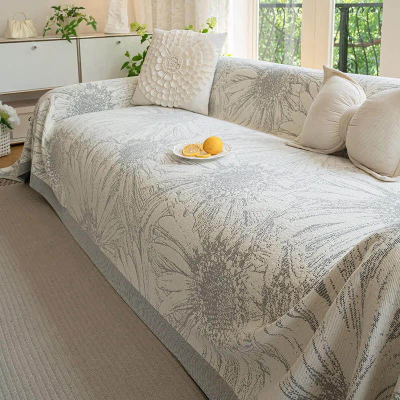 Künstlerische Chenille-Sofadecke mit Sonnenblumenmotiv
