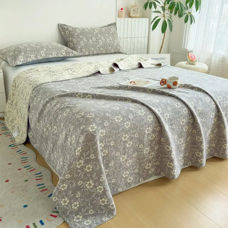 Wendbare rustikale Baumwolldecke mit Jacquard-Blumenmuster