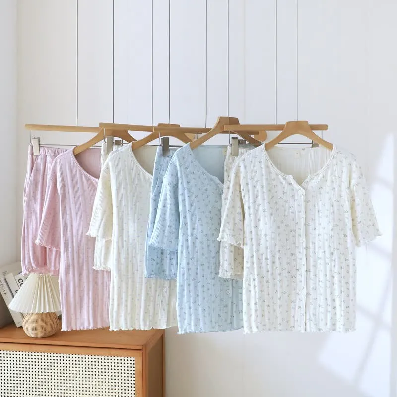 Pyjama-Set aus Baumwoll-Jacquard mit ländlichem Blumenmuster