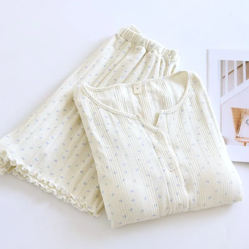 Pyjama-Set aus Baumwoll-Jacquard mit ländlichem Blumenmuster