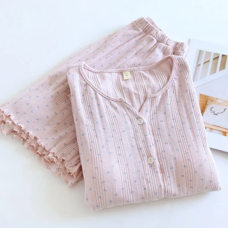 Pyjama-Set aus Baumwoll-Jacquard mit ländlichem Blumenmuster