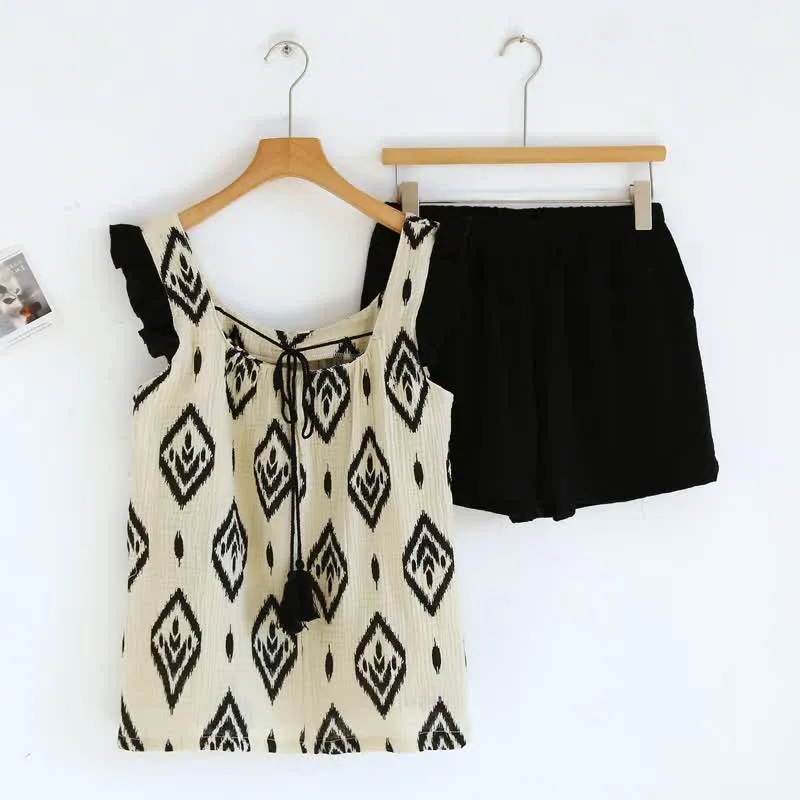 Boho-Pyjama-Set aus Baumwollgaze mit flatternden Ärmeln