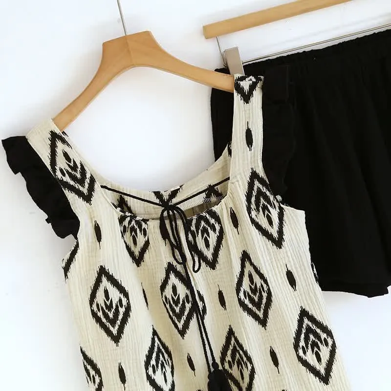 Boho-Pyjama-Set aus Baumwollgaze mit flatternden Ärmeln
