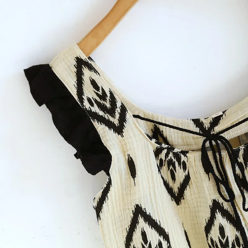 Boho-Pyjama-Set aus Baumwollgaze mit flatternden Ärmeln