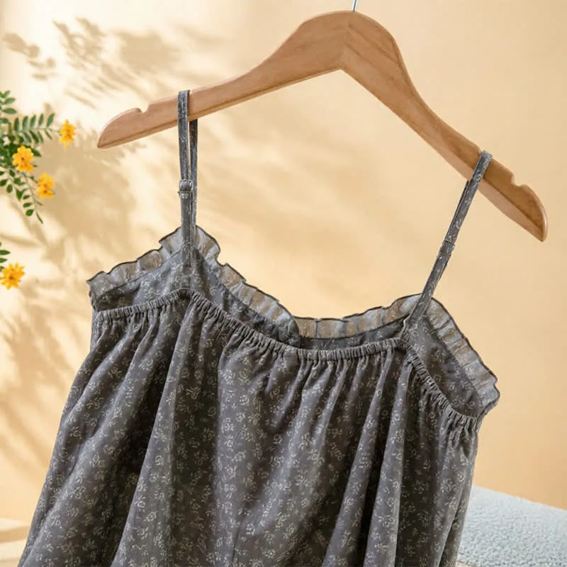 Pyjama-Set aus geblümtem Baumwoll-Top mit Rüschen