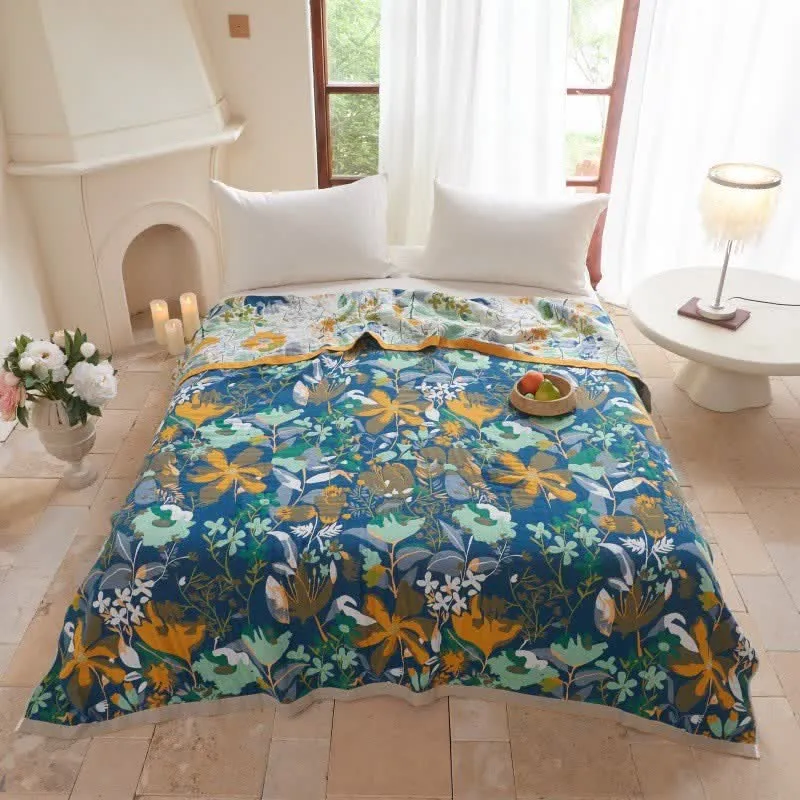 Bunte, geblümte Baumwollgaze-Steppdecke