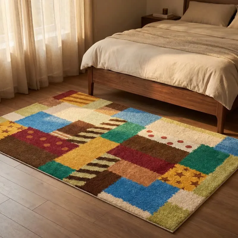 Retro-Patchwork-Teppich mit Sternen und Punkten