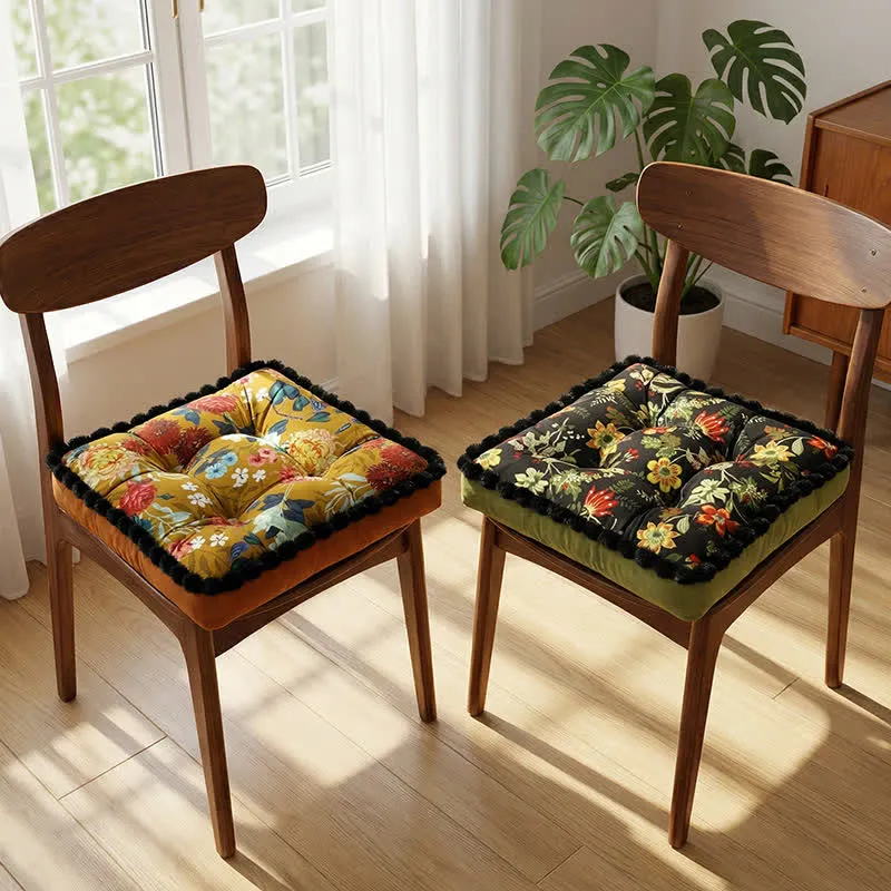 Vintage-Sitzkissen mit Blumenmuster und Pomponborte