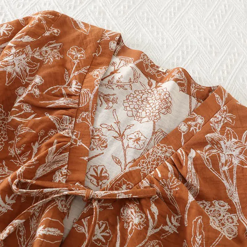 3-teiliger Pyjama-Satz aus reiner Baumwolle mit Blumenmuster
