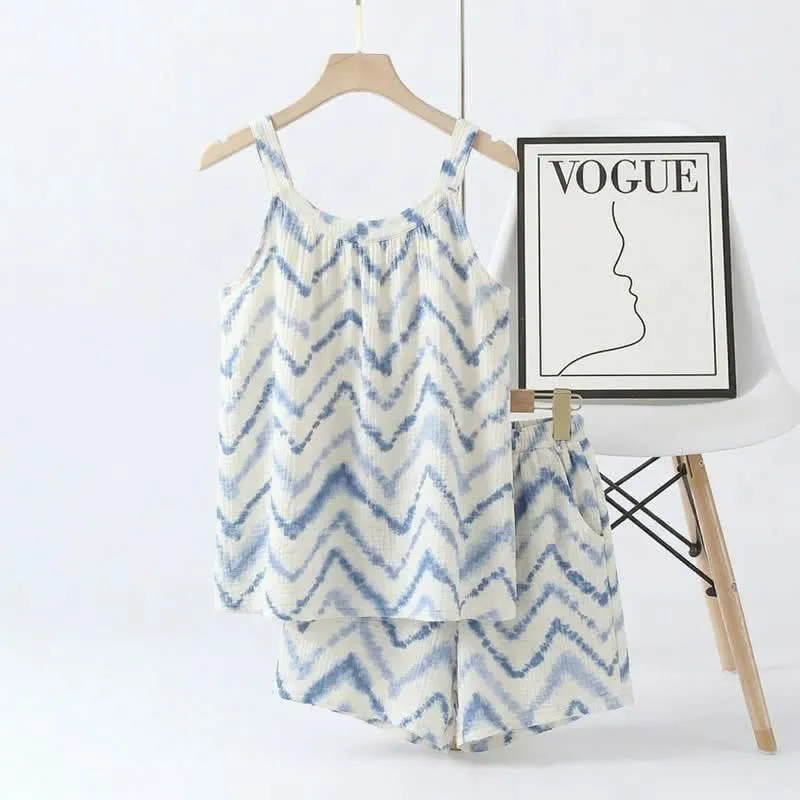 Pyjama-Set mit Batik-Zickzackmuster: Trägertop und Shorts