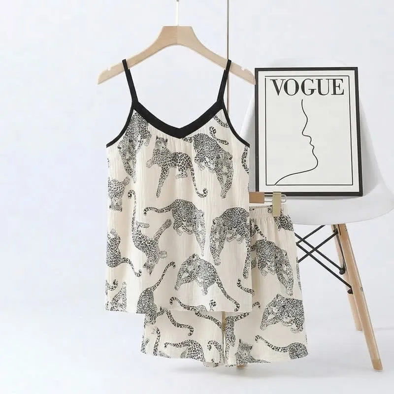 Pyjama-Set mit Leopardenmuster: Trägertop und Shorts
