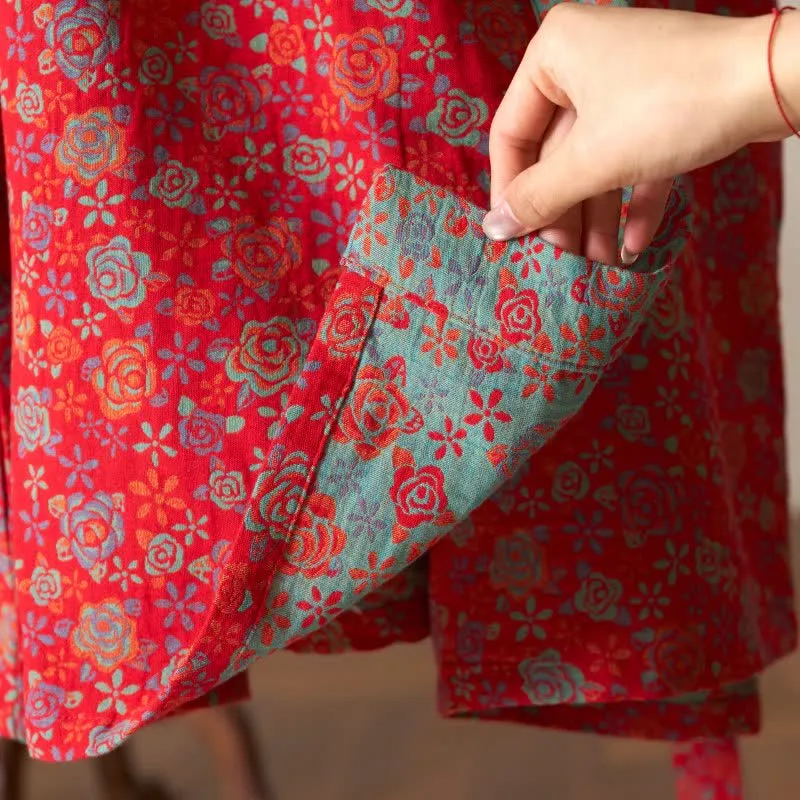 Romantischer Kimono-Bademantel aus Baumwolle mit Rosenmuster