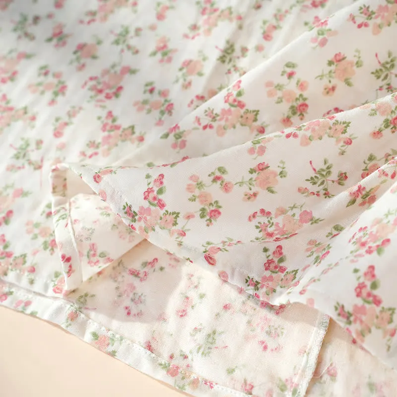 Ärmelloses Nachthemd aus reiner Baumwolle mit rosa Blumenmuster