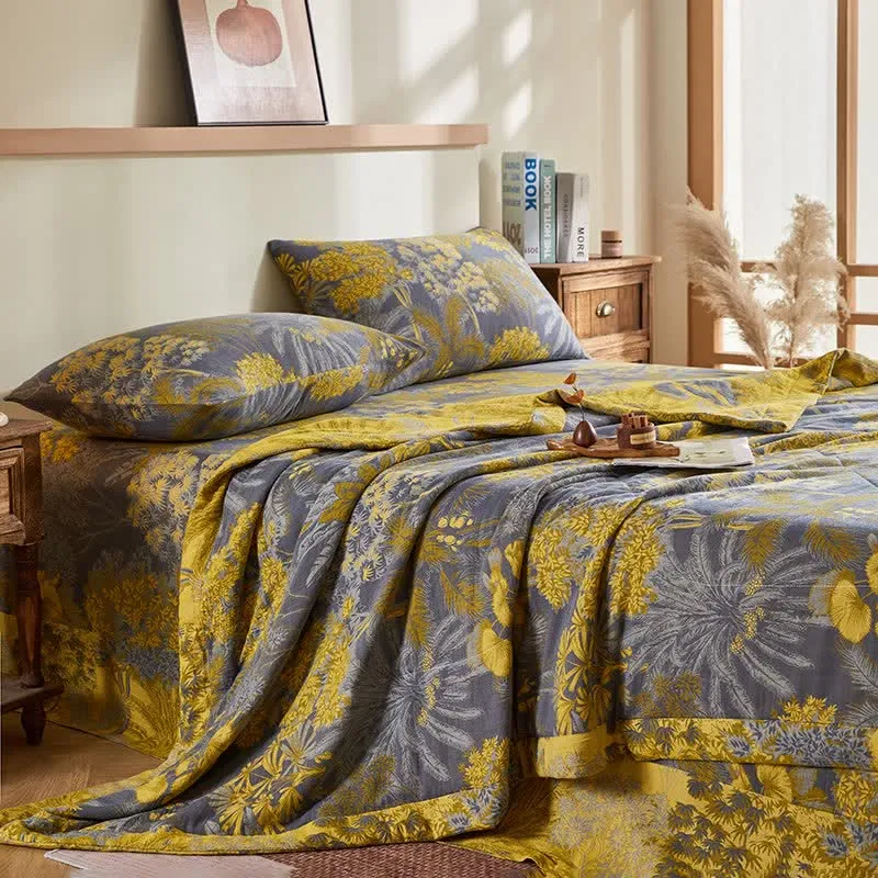 Jacquard-Steppdecke aus Baumwollgaze mit botanischem Baummuster