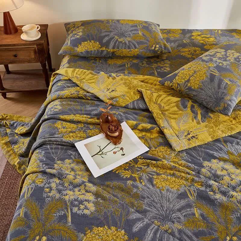 Jacquard-Steppdecke aus Baumwollgaze mit botanischem Baummuster