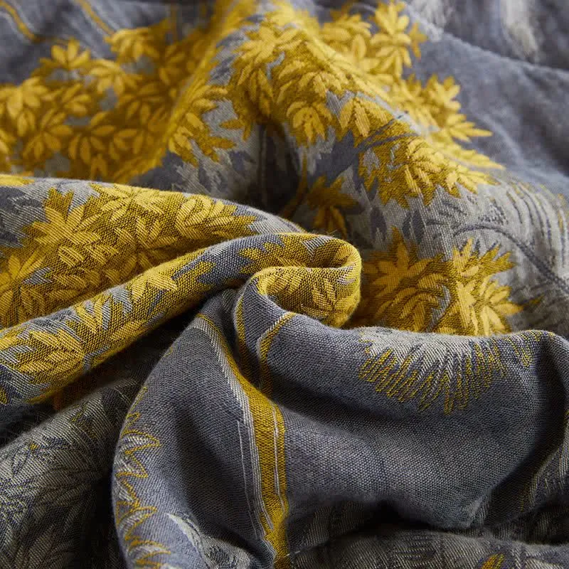 Jacquard-Steppdecke aus Baumwollgaze mit botanischem Baummuster