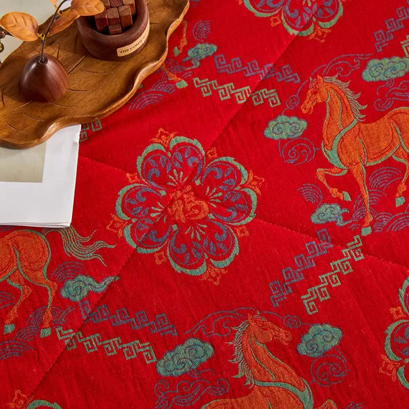 Vintage-Pferde-Jacquard-Steppdecke aus Baumwollgaze