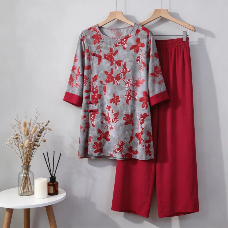 Vintage Loungewear-Set mit Blumenmuster im orientalischen Stil