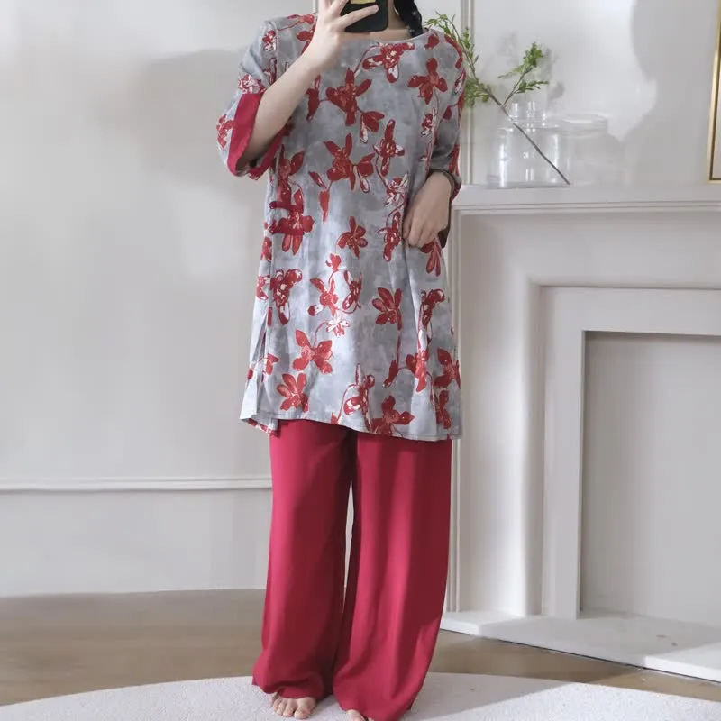 Vintage Loungewear-Set mit Blumenmuster im orientalischen Stil