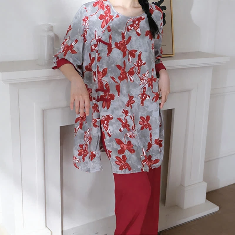 Vintage Loungewear-Set mit Blumenmuster im orientalischen Stil