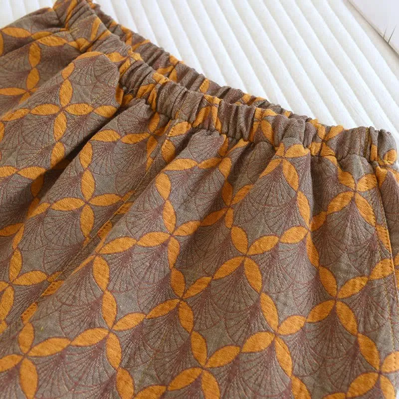 Gelbe karierte Pyjama-Shorts aus Baumwollgaze