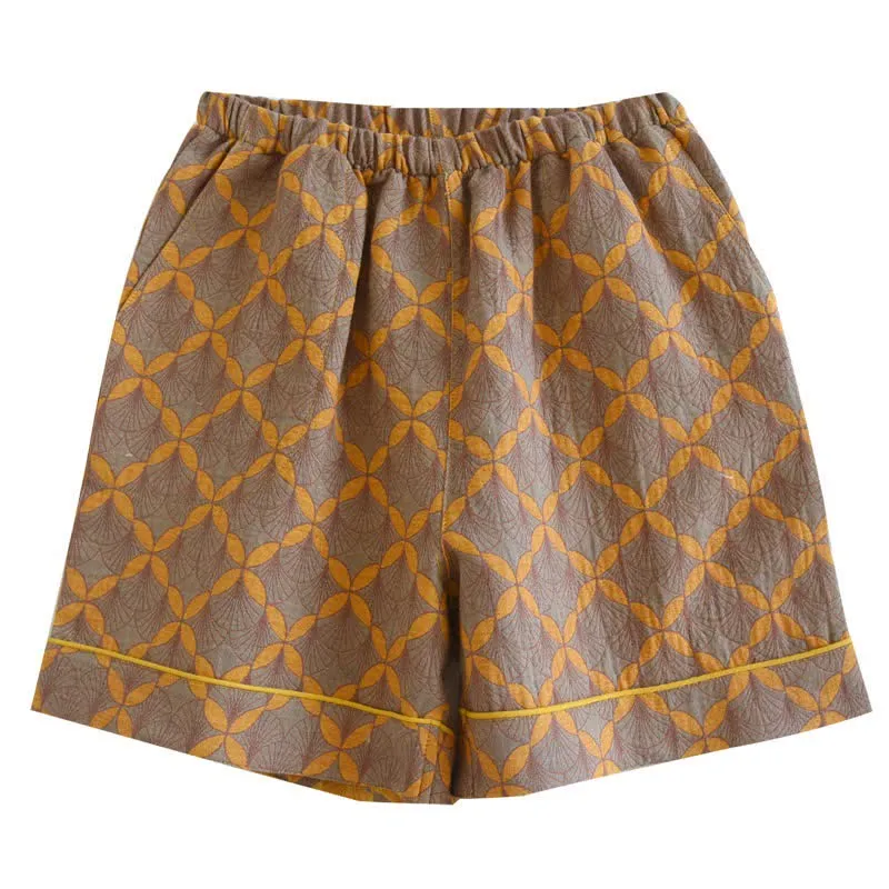 Gelbe karierte Pyjama-Shorts aus Baumwollgaze