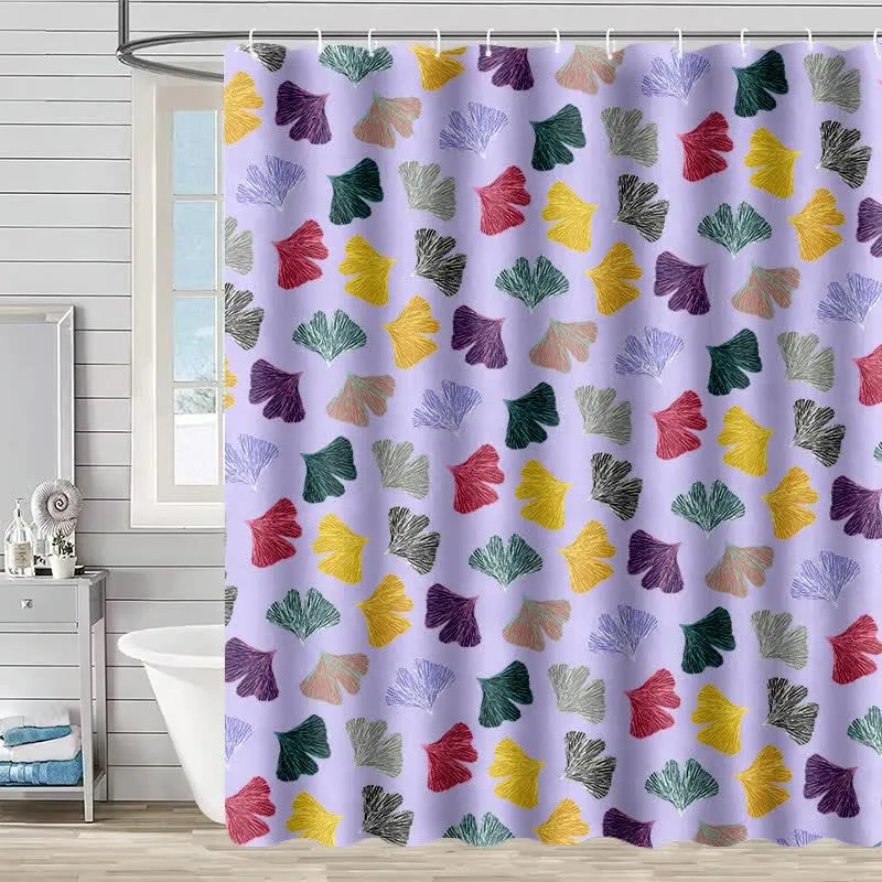 Duschvorhang mit buntem Ginkgoblatt-Print