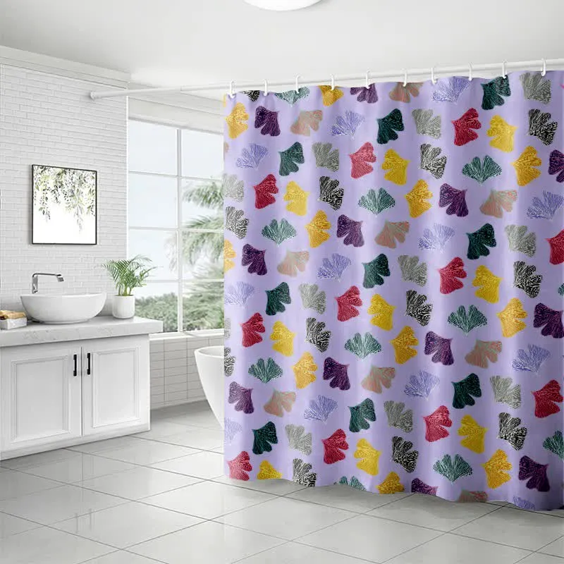 Duschvorhang mit buntem Ginkgoblatt-Print