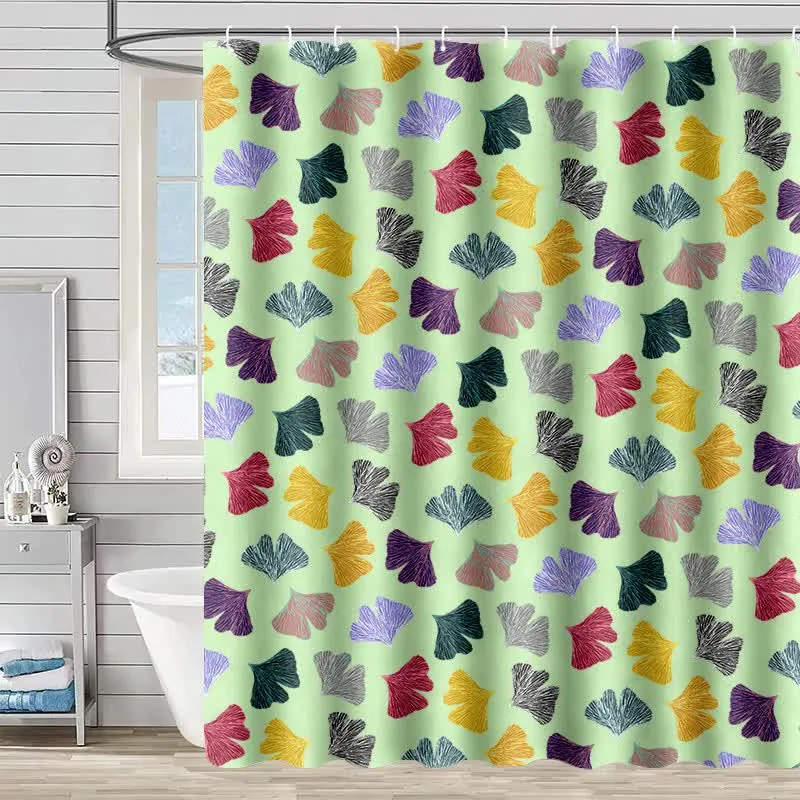 Duschvorhang mit buntem Ginkgoblatt-Print
