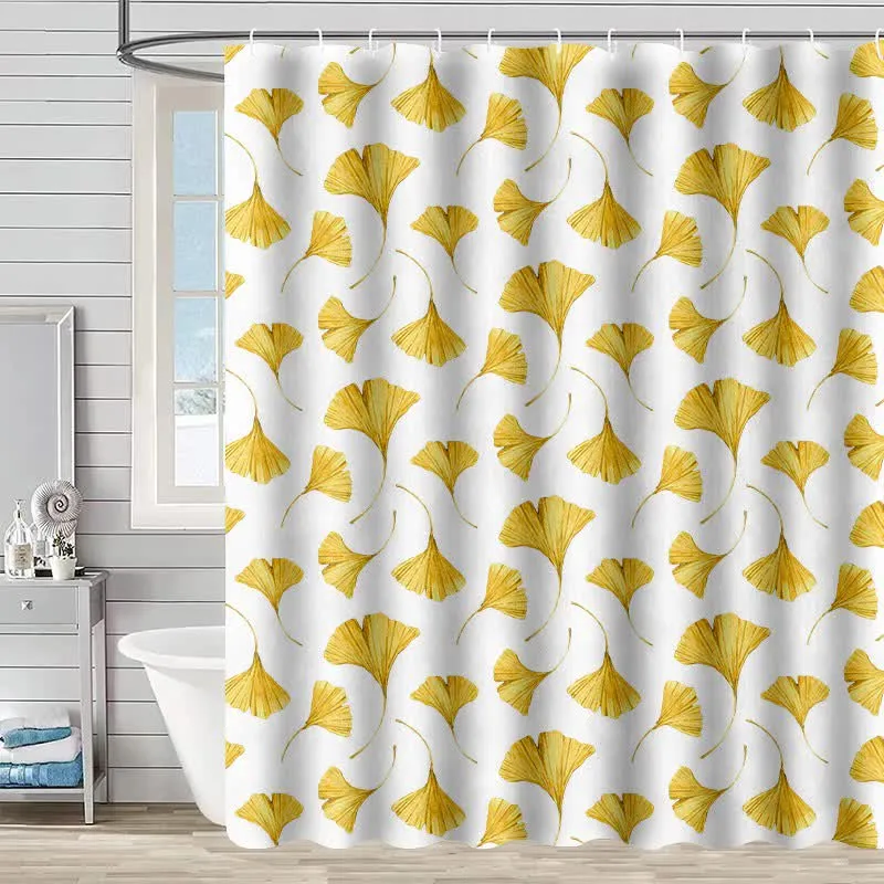 Duschvorhang mit goldenem Ginkgoblatt-Print