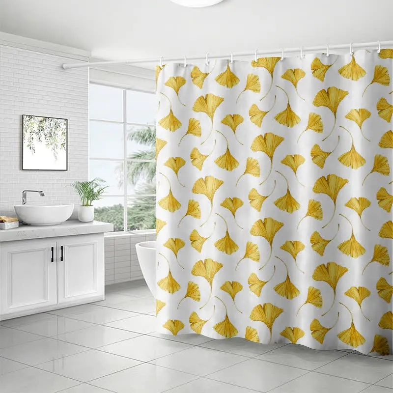 Duschvorhang mit goldenem Ginkgoblatt-Print