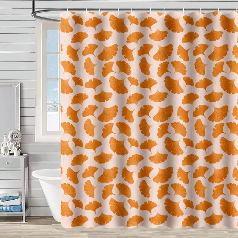 Duschvorhang mit orangefarbenem Ginkgoblatt-Print