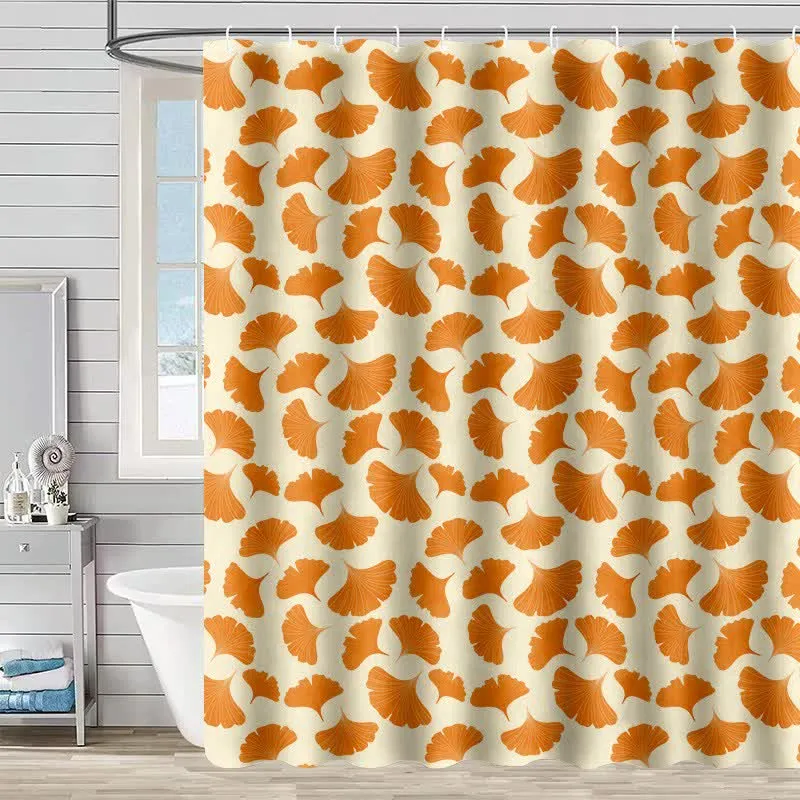 Duschvorhang mit orangefarbenem Ginkgoblatt-Print