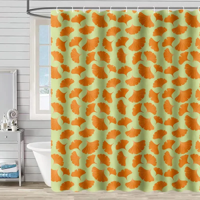 Duschvorhang mit orangefarbenem Ginkgoblatt-Print