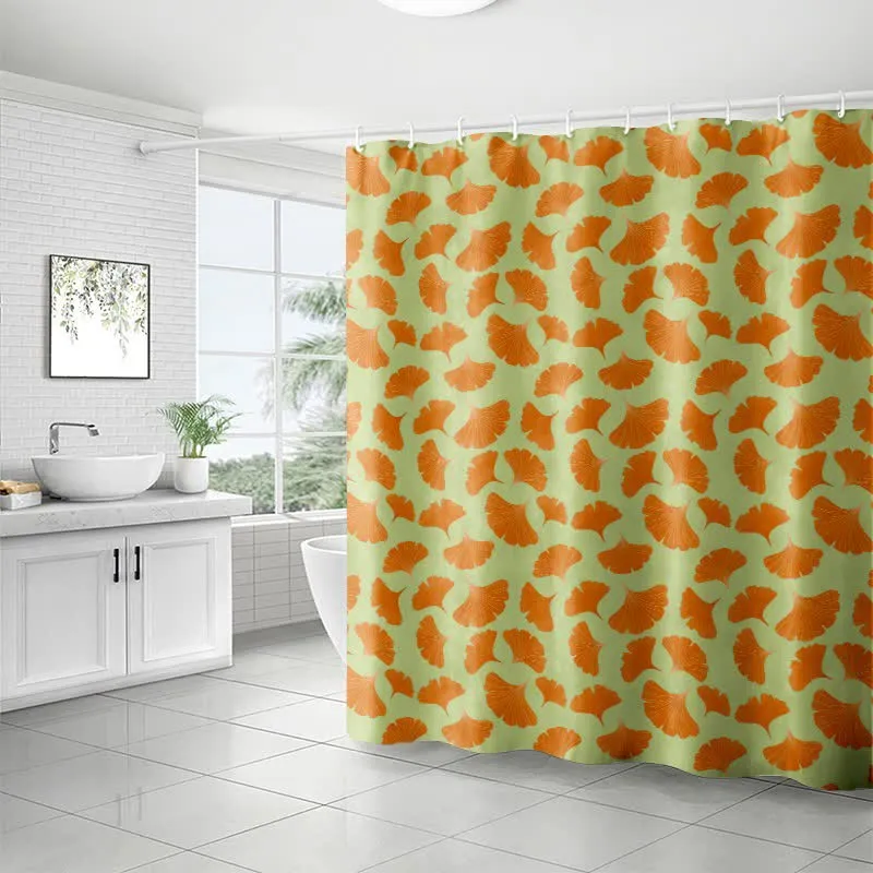 Duschvorhang mit orangefarbenem Ginkgoblatt-Print