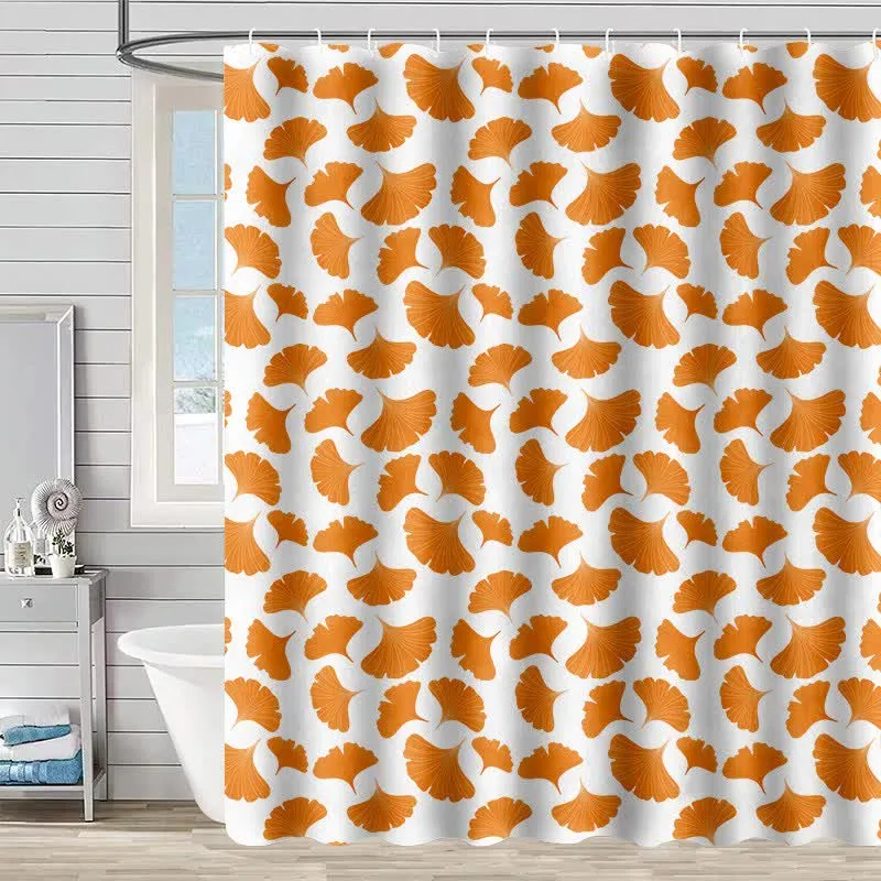 Duschvorhang mit orangefarbenem Ginkgoblatt-Print