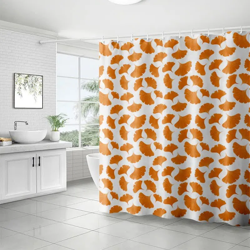 Duschvorhang mit orangefarbenem Ginkgoblatt-Print