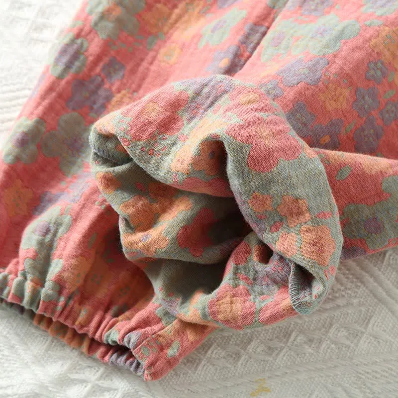 Jogginghose aus Baumwollgaze mit Blumenmuster