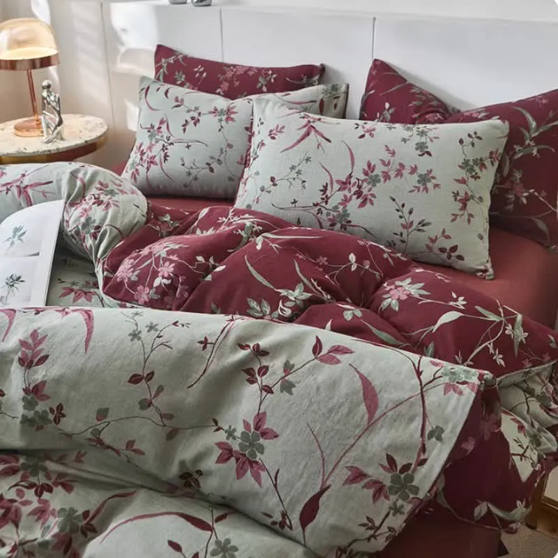 Bettwäsche aus Baumwolldoppelgaze mit Zweig- und Blumenmuster