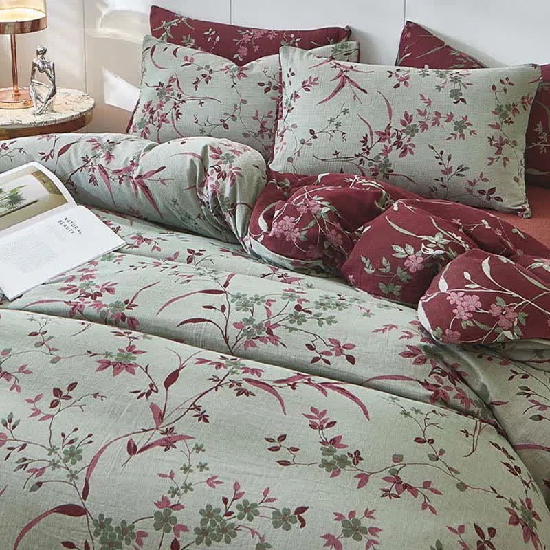 Bettwäsche aus Baumwolldoppelgaze mit Zweig- und Blumenmuster