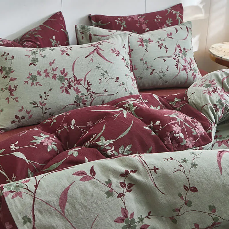 Bettwäsche aus Baumwolldoppelgaze mit Zweig- und Blumenmuster