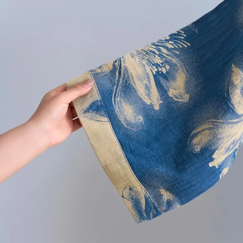 Kimono-Bademantel aus Bio-Baumwolle mit Aquarellblumenmuster