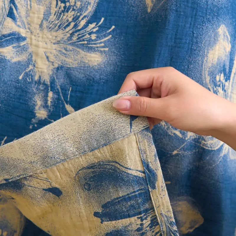 Kimono-Bademantel aus Bio-Baumwolle mit Aquarellblumenmuster