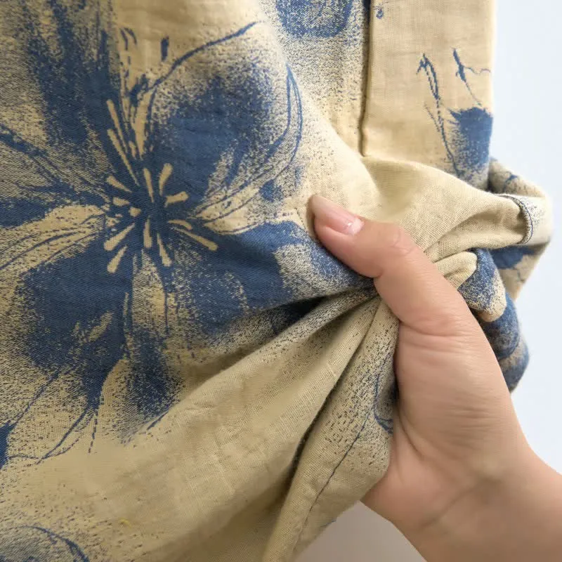 Kimono-Bademantel aus Bio-Baumwolle mit Aquarellblumenmuster