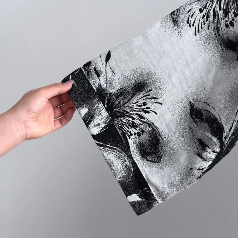 Kimono-Bademantel aus Bio-Baumwolle mit Aquarellblumenmuster