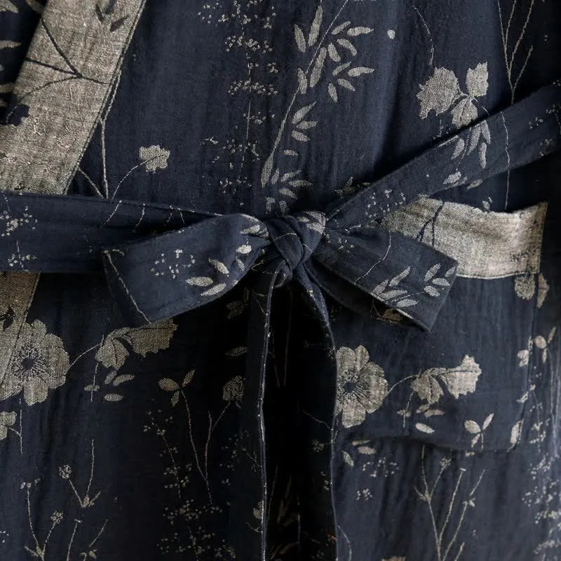 Kimono-Bademantel aus Bio-Baumwolle mit Gartenblumenmuster