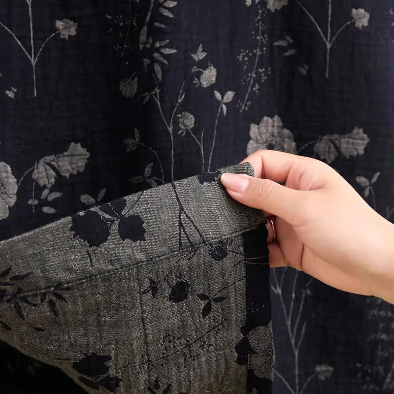 Kimono-Bademantel aus Bio-Baumwolle mit Gartenblumenmuster