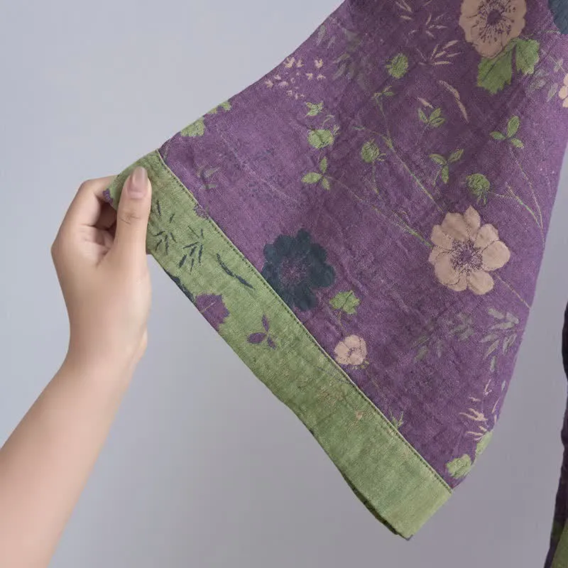 Kimono-Bademantel aus Bio-Baumwolle mit Gartenblumenmuster